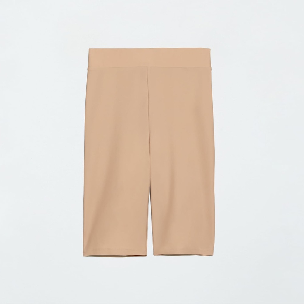 Zara STRETCHY BIKE ELASTICATED BERMUDA CYCLING HIGH WAIST SHORTS BEIGE L NEW